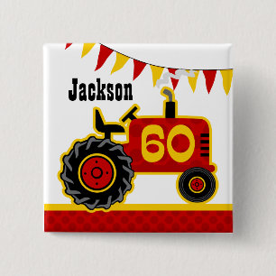 Red Tractor 60th Birthday 15 Cm Square Badge