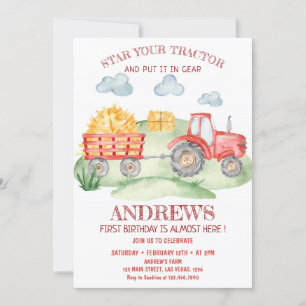 Red Tractor any age, birthday Invitation