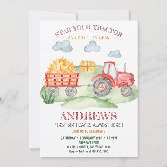 Red Tractor any age, birthday Invitation (Front)