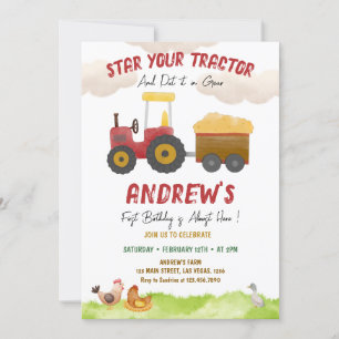 Red Tractor any age, Farm Boy birthday  Invitation