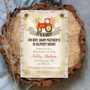 Red Tractor Baby Boy Shower Invitation