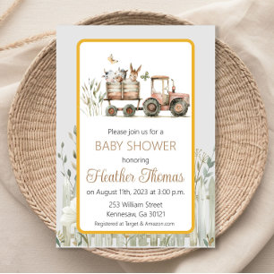 Red Tractor Baby Shower Invitation