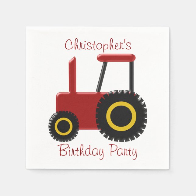 Red Tractor Birthday Napkin (Front)