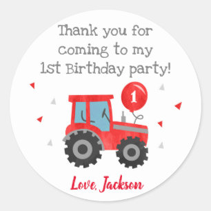 Red Tractor Birthday Party Favour Stickers Labels