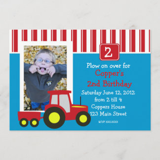 Red Tractor Birthday Party Invitation