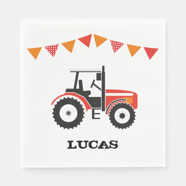 Red Tractor Birthday Party Paper Napkins (Front)