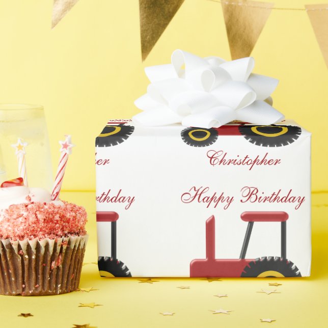 Red Tractor Birthday Wrapping Paper (Birthday Party)
