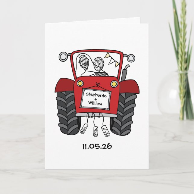 Red Tractor Country Wedding Card (Front)