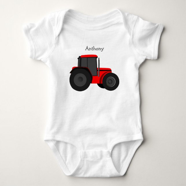 Red Tractor Custom Baby Bodysuit (Front)