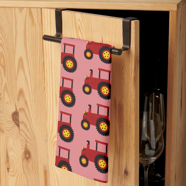 Red Tractor Design Any Colour Background Tea Towel (Thirds Fold)
