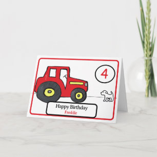 red tractor & dog 4th birthday card