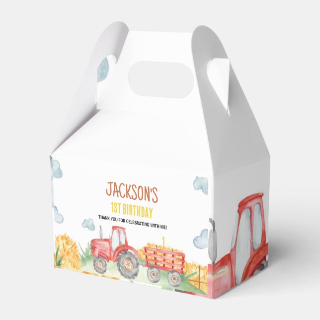 Red tractor Farm Birthday Party Favour Box (Back Side)