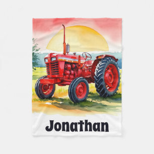 Red Tractor Farm Boy Blanket Personalised
