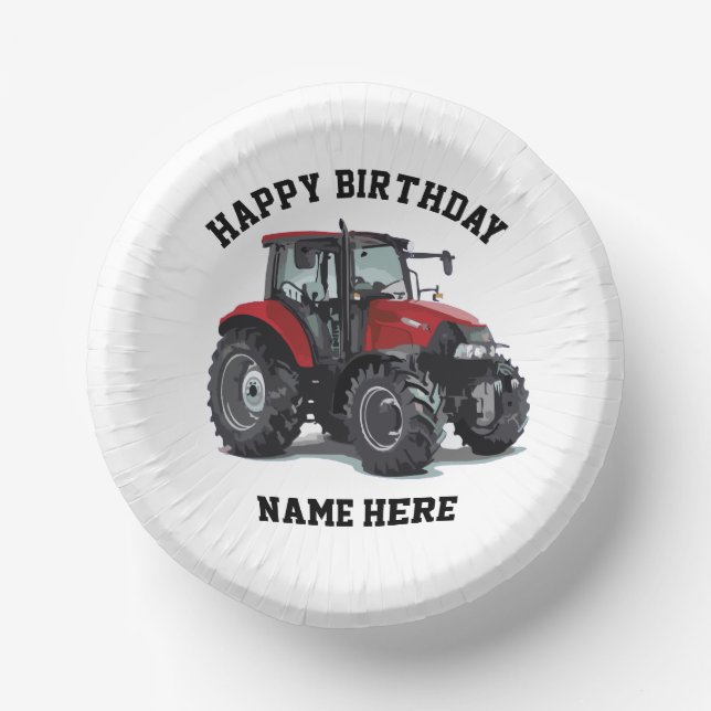 Red Tractor Farming Birthday Agriculture Farm Paper Plate (Front)