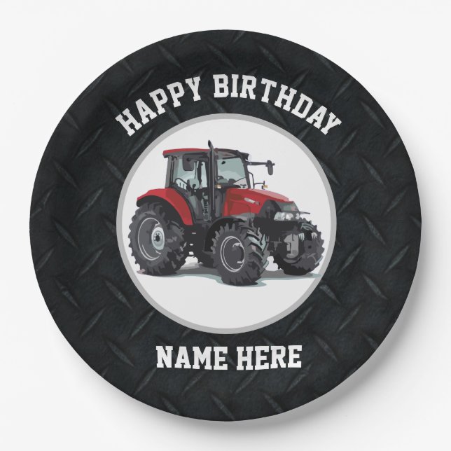 Red Tractor Farming Birthday Plates (Front)