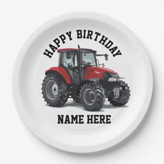 Red Tractor Farming Birthday Plates (Front)