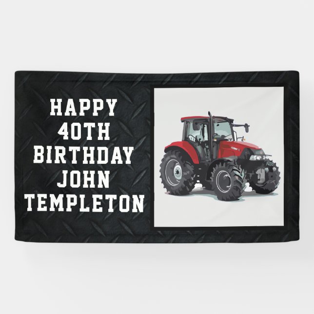 Red Tractor Happy Birthday Farming Equipment Banner (Horizontal)