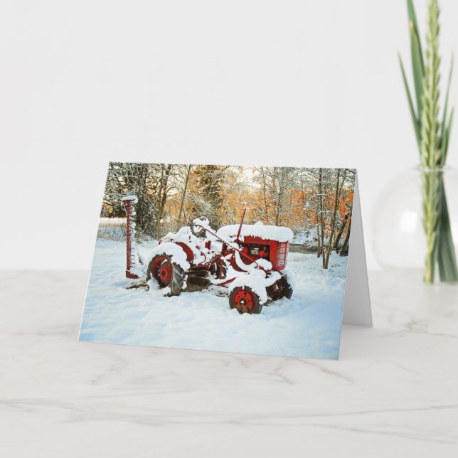Red Tractor In Snow Card (Front)