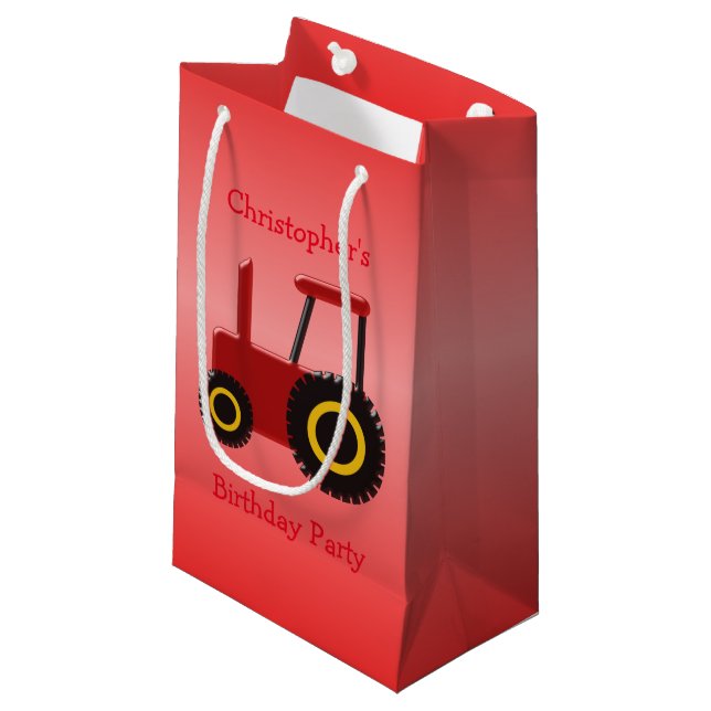 Red Tractor Just Add Name Red Birthday Small Gift Bag (Front Angled)