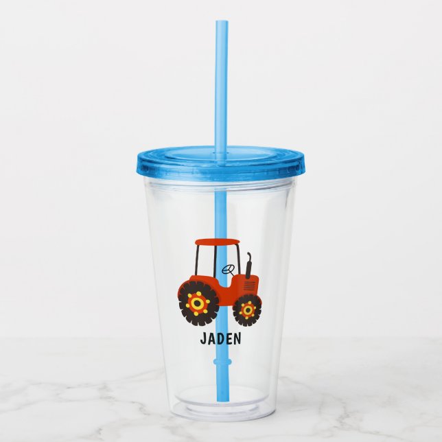 Red Tractor Kids Personalised Farm Barnyard Acrylic Tumbler (Front)