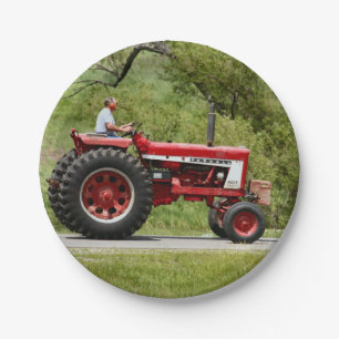 Red Tractor Paper Plate