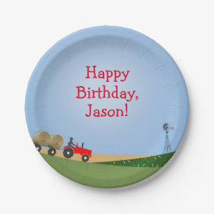Red Tractor Party Plates