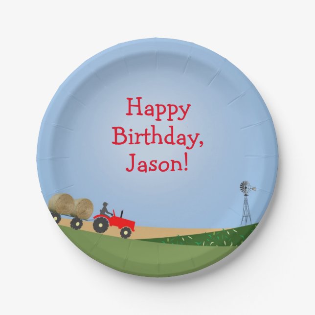 Red Tractor Party Plates (Front)