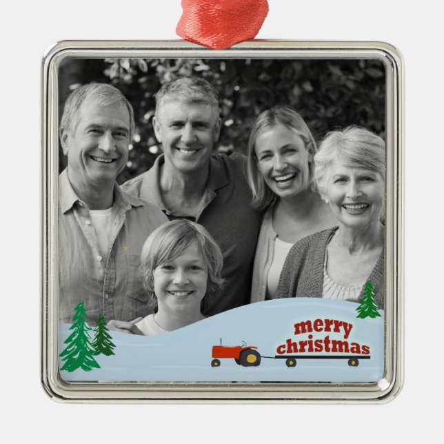 Red Tractor Photo Christmas Ornament (Front)