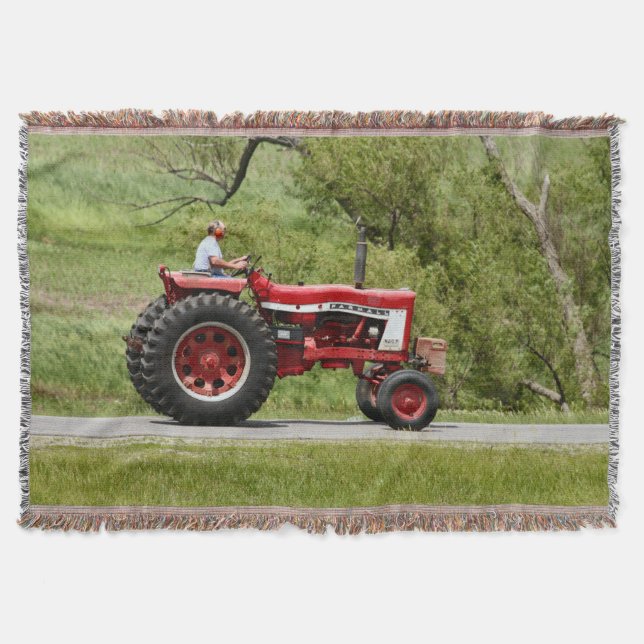 Red Tractor Throw Blanket (Front)