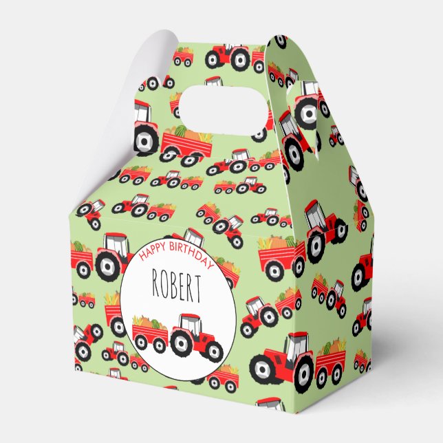 Red Tractor Truck Farm Produce Birthday Favour Box (Front Side)