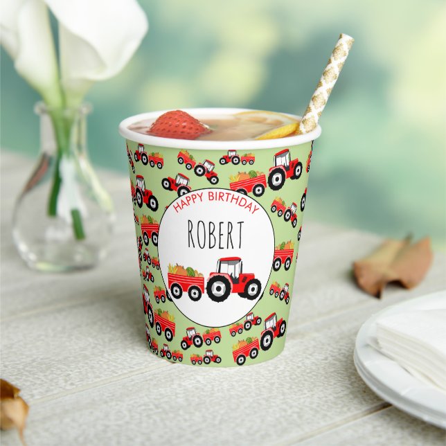 Red Tractor Truck Farm Produce Birthday  Paper Cups (Insitu)