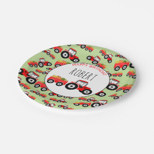 Red Tractor Truck Farm Produce Birthday Paper Plate