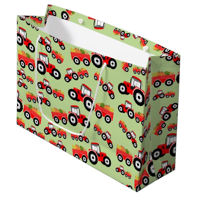 Red Tractor Truck Farm Produce Large Gift Bag (Front Angled)