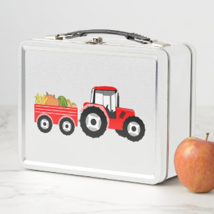Red Tractor Truck Farm Produce Metal Lunch Box