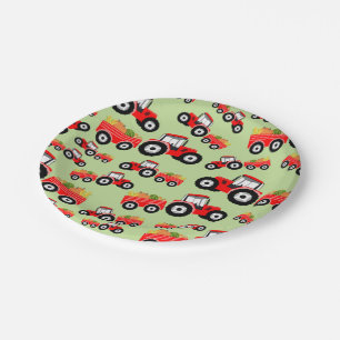 Red Tractor Truck Farm Produce Paper Plate
