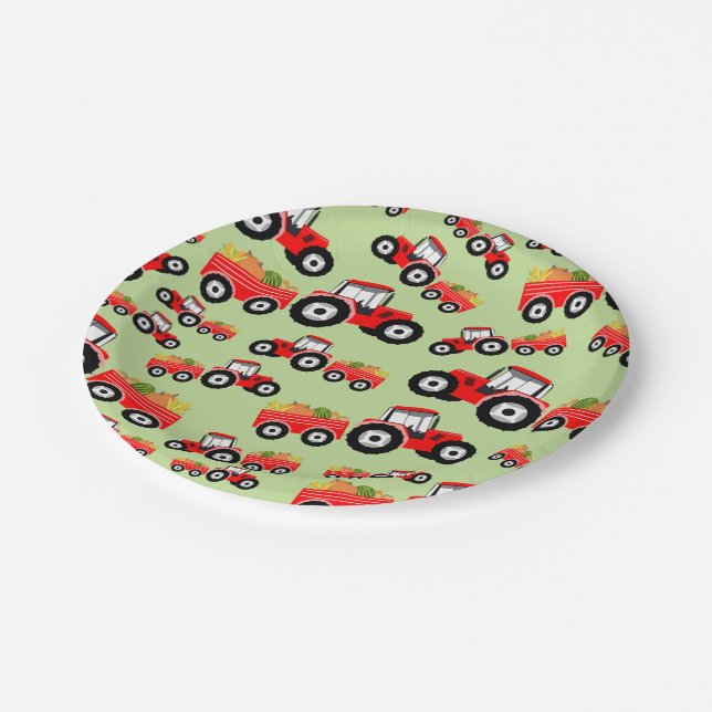Red Tractor Truck Farm Produce Paper Plate (Angled)