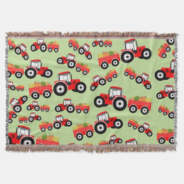 Red Tractor Truck Farm Produce Throw Blanket (Front)