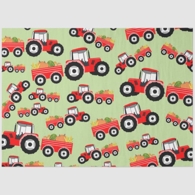 Red Tractor Truck Farm Produce Tissue Paper (Front)