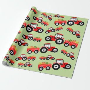 Red Tractor Truck Farm Produce Wrapping Paper