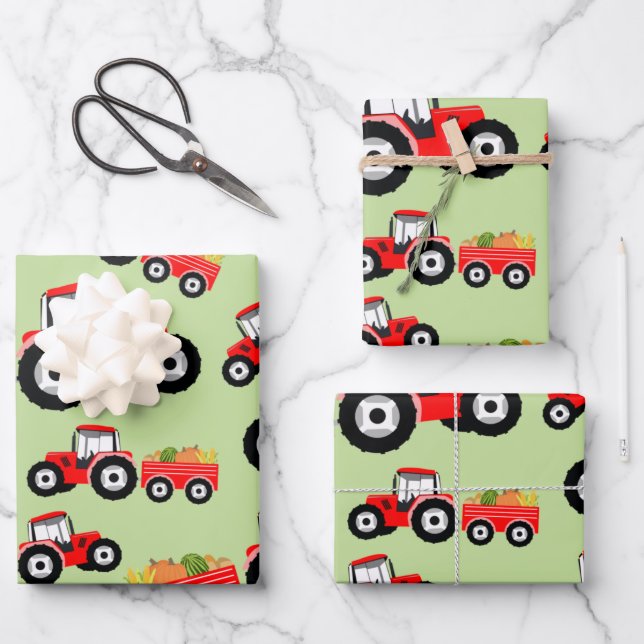 Red Tractor Truck Farm Produce Wrapping Paper Sheet (Front)