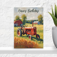 Red Tractor Vintage Rustic Farm Happy Birthday
