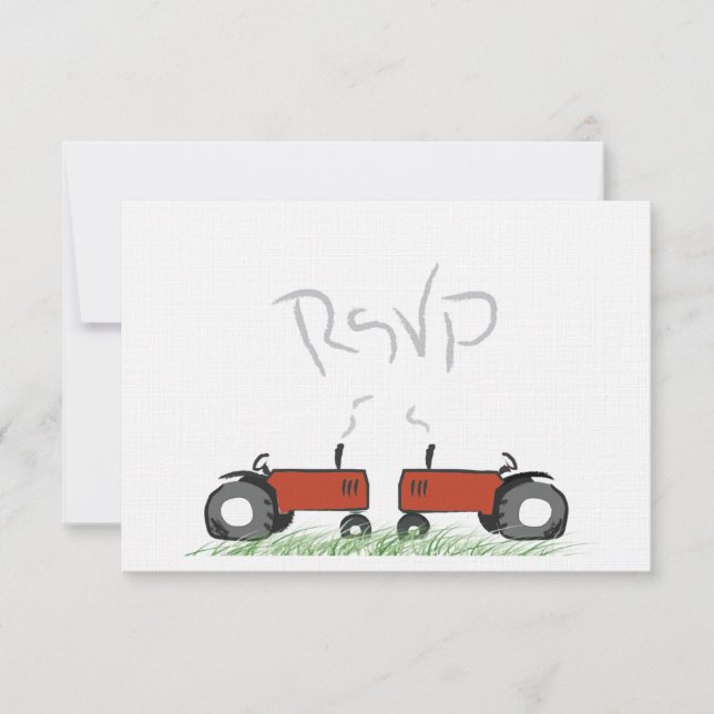 Red Tractor Wedding RSVP Card (Front)