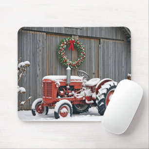 Red Tractor With Christmas Wreath Mouse Mat