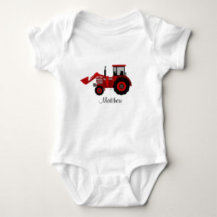 Red Tractor with DIY Name  Baby Bodysuit