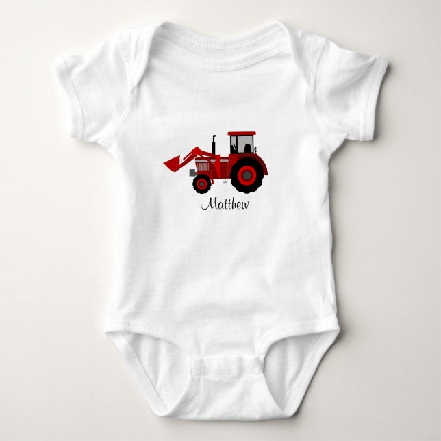 Red Tractor with DIY Name  Baby Bodysuit (Front)