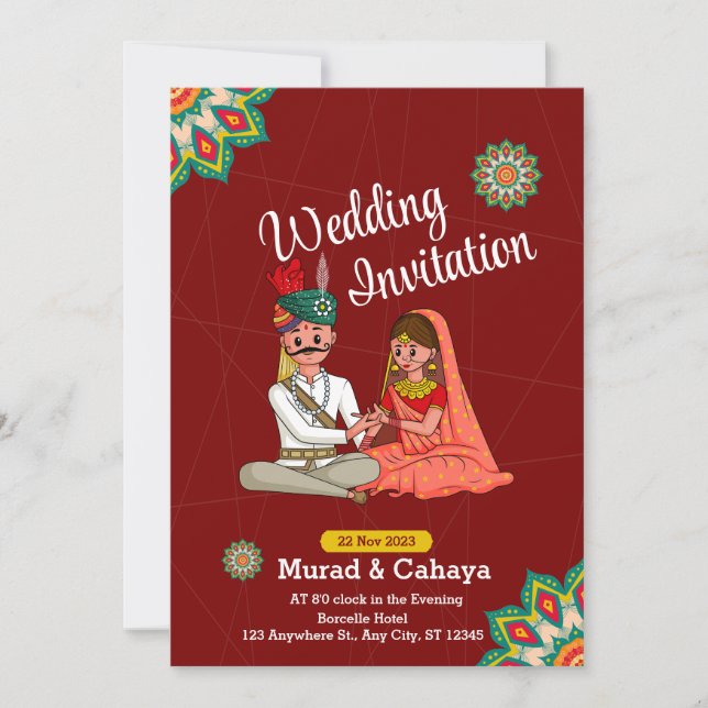 Red Traditional Indian Wedding Invitation Card (Front)