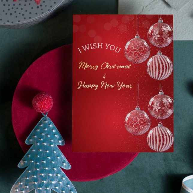 Red Traditional Merry Christmas and Happy New Year Foil Holiday Card (Creator Uploaded)