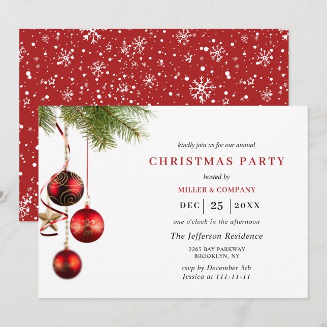 Red Traditional Merry Christmas Holiday Party Invitation (Front/Back)