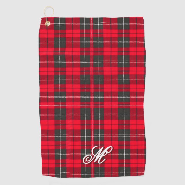 Red Traditional Plaid Tartan Modern Collection Golf Towel (Front)