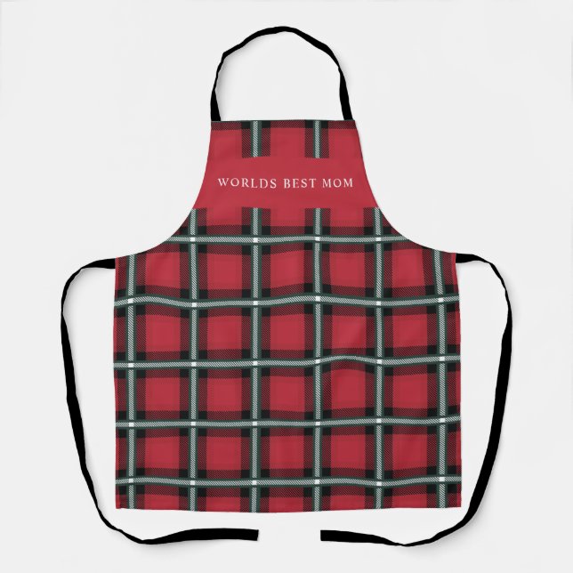 red traditional tartan personalised christmas apron (Front)